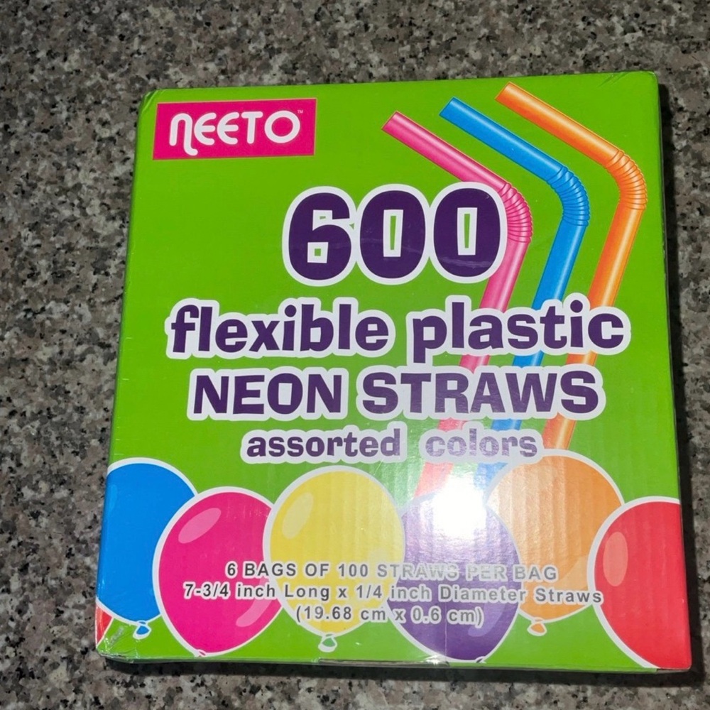 Neon Flexible Plastic Straws - Assorted Colors